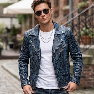 Men’s Python Leather Jacket / Exotic Snake Skin Coat / Luxury Outerwear