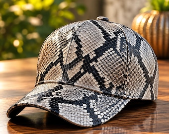 Handgemaakte leren baseballpet met python-slangenleer reliëf – exotische, unieke en stijlvolle petten