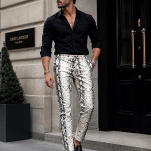 Python Leather Pants Men Exotic Skin Trousers , men's Biker Pants , motorbike lederhose
