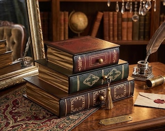 Vintage sieradendoos in de vorm van een stapel boeken, antieke lade-organizer van imitatieleer, geheime opbergdoos voor boeken, retro bureaudecoratie, cadeaus voor boekenliefhebbers