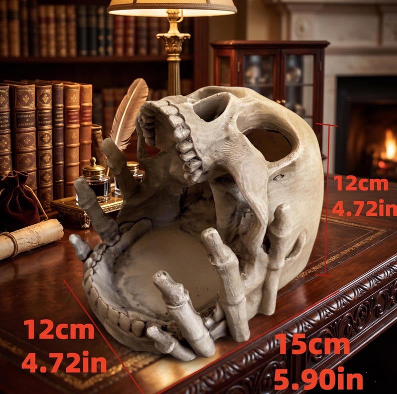 Gothic Skull Jewelry Holder, Macabre Resin Desk Organizer for Rings & Trinkets, Dark Academia Room Decor, Skeleton Hand Bowl, image 6