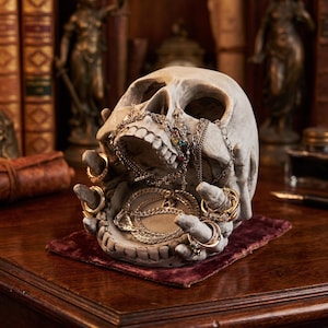 Gothic Skull Jewelry Holder, Macabre Resin Desk Organizer for Rings & Trinkets, Dark Academia Room Decor, Skeleton Hand Bowl,