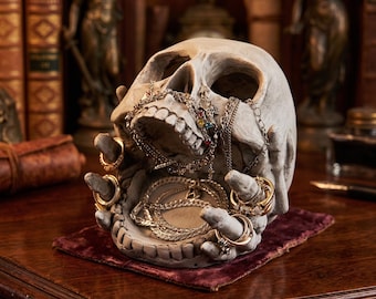 Gothic Skull Jewelry Holder, Macabre Resin Desk Organizer for Rings & Trinkets, Dark Academia Room Decor, Skeleton Hand Bowl,