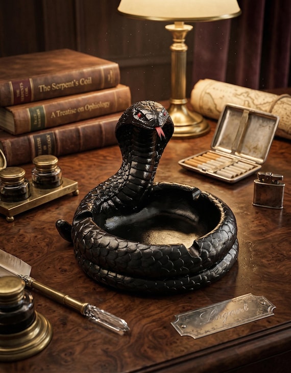 Gothic Cobra Snake Ashtray - Hand-painted Resin Serpent for Cigar