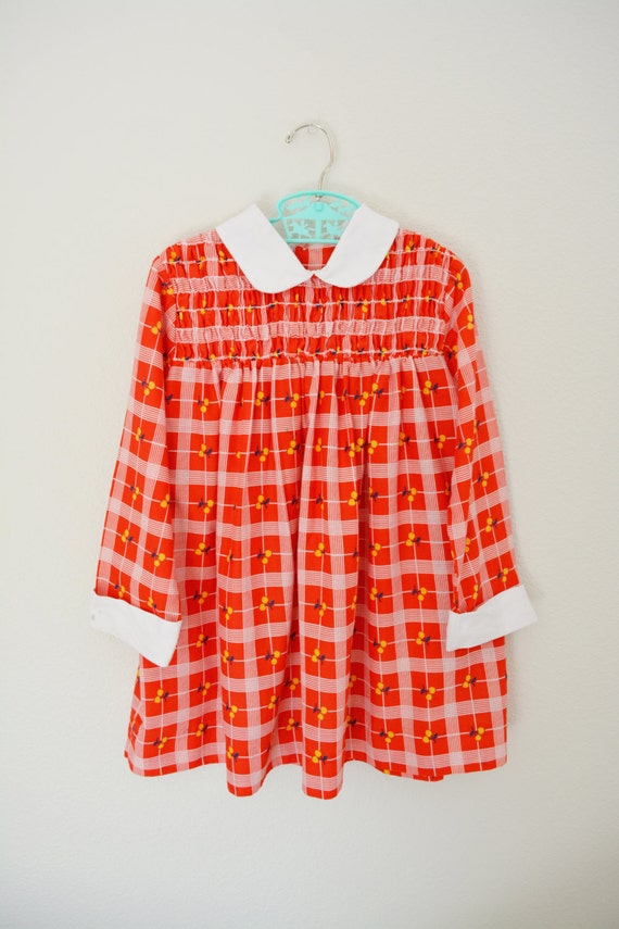Girls Vintage Dress 70's Plaid Cherries
