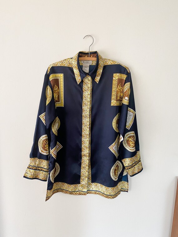 Vintage Fred David Blouse Oversized Designer Scarf Print Top - Etsy
