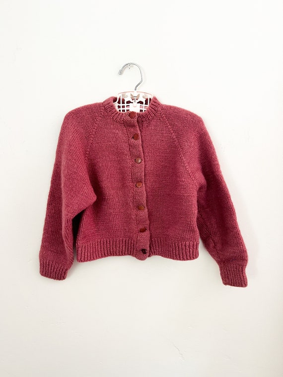 Vintage Cardigan Girls Sweater Rose Berry Bev Ann 