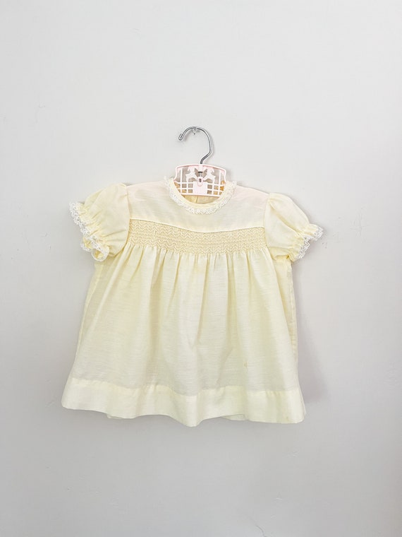 Vintage Baby/Toddler Dress Yellow Smocked Frock 6… - image 1