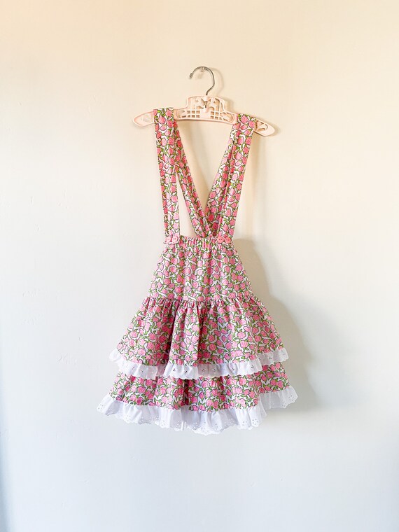Vintage Suspender Skirt 80s Clothes Rose Layered L