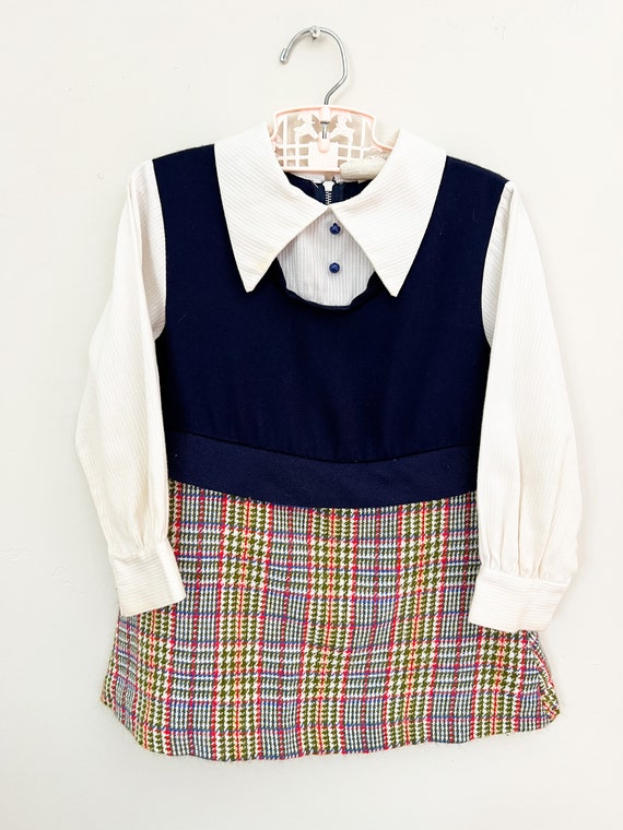 Vintage Mod Dress Girls Plaid Skirt 60s Clothes - image 2