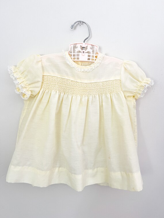 Vintage Baby/Toddler Dress Yellow Smocked Frock 6… - image 2