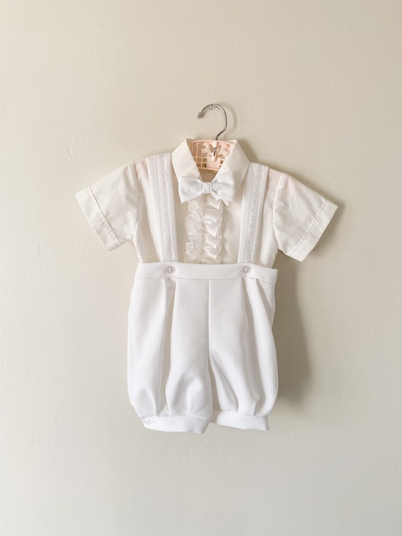 Vintage Ruffled Shirt Boys Suit White Suspender Sh