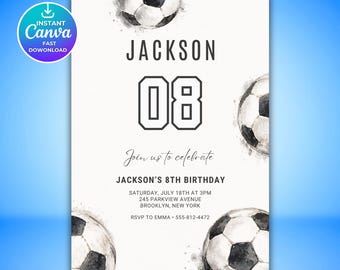 Editable Soccer Birthday Invitation, Any Age Football Party Invite, Game Time Sports Birthday Canva Template, Printable Download