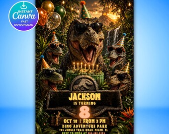 Editable Dinosaur Birthday Invitation, Jurassic World Party Invite, T-Rex Birthday Template, Dinosaur Birthday Celebration
