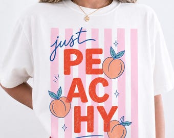 Comfort Colors Just Peachy Tee, Summer Fruit Tshirt Food Pun T Shirt, Retro Graphic Tee Peach Graphic Tee Summer T-Shirt, Comfort Color Tee