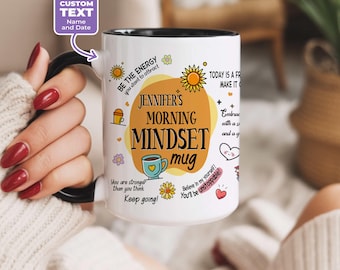 Personalized Morning Mindset Mug Motivational Coffee Cup Custom Name Positive Affirmation Gift For Women Friend