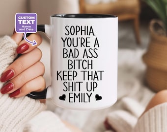 Personalized Bad Ass Bitch Mug Funny Motivational Coffee Cup Custom Name Best Friend Gift For Women Coworker