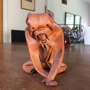 Handmade DERU Leather Origami Boxer Dog - Wiesbaden Germany 1960s Mid Century Modern MCM