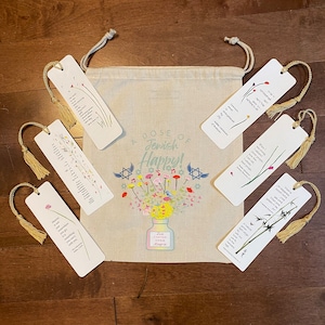 A Dose of Jewish Happy - 6, 8 or 10 Inspirational Bookmarks and Clever, Beautiful Bag