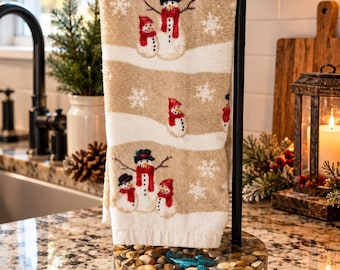 Handmade River Rock & Koi Fish Towel Holder – Turquoise Blue Fish in Clear Epoxy Resin – Rustic Kitchen or Bathroom Countertop Towel Stand