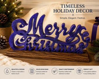 Resin Merry Christmas - Purple With Wood Base