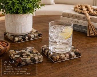 Artisan River Stone Coasters | Handcrafted Resin Home Decor Set of 4