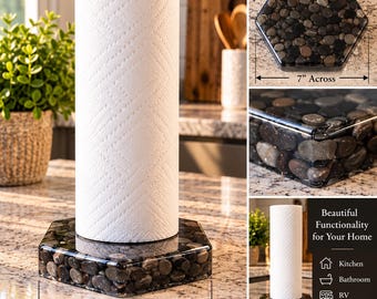 NEW ITEM!! Paper Towel Holder: 7-Inch Black River Stone Epoxy Base