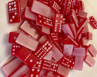 Juego de dominó doble 12 con almacenamiento - Rojo con reverso de diamante blanco brillante