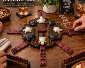 Handcrafted Resin Double 12 Domino Set – Metallic Red Black Artisan Game Pieces With Bag