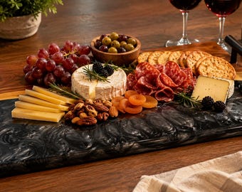 Black Metallic Resin Charcuterie Board – Handcrafted Hardwood Serving Tray
