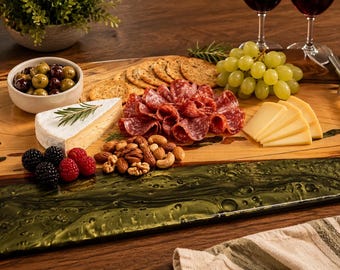 Olive Green Resin Charcuterie Board – Handcrafted Hardwood Serving Tray