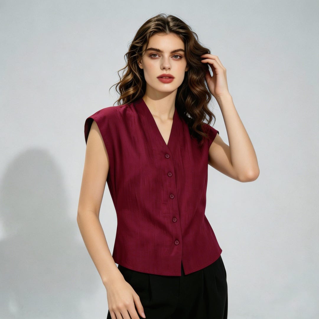 Pure Linen Sleeveless V-neck Top for Women - Button Front Casual Blouse ...