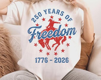 Diseño patriótico de vaquero por la libertad, 250 aniversario 1776-2026 (Descarga digital)