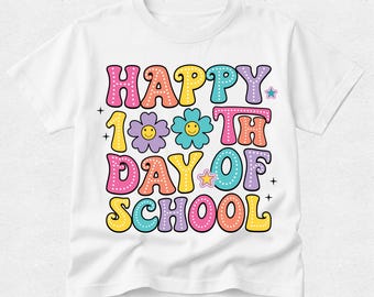 Happy 100th Days Tshirt: Hundred days of School Tees.Funny Kids Personalised Tee. Student & Teacher Shirt. Colourful Bubble Wave