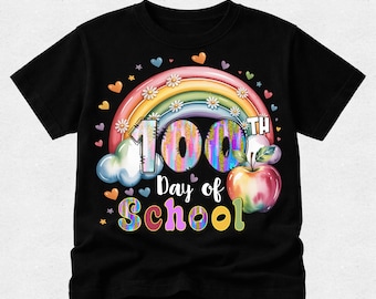 100th Day Tshirt: Hundred days of School Tees. Funny Kids Personalised Tee.  Student & Teacher Shirt. Rainbow Puff Style