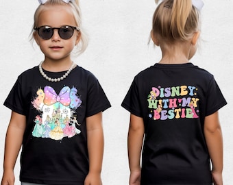 Disney Princess Tshirt : Disney with my Bestie Shirts Front and Back. Disneyland Disneyworld Vacation Fun. Custom Personalised.