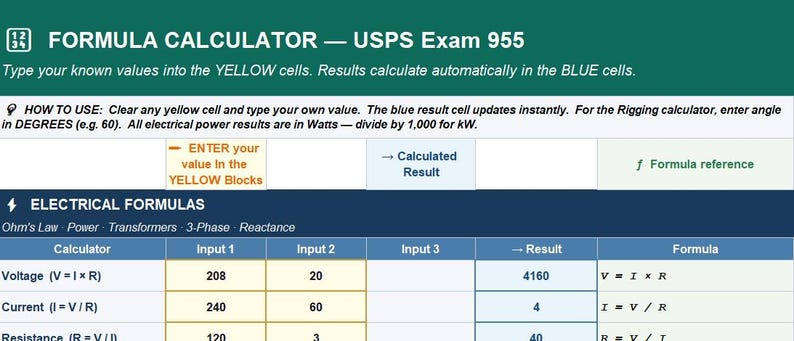 Interactive formula calculator for Exam 955
