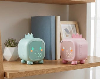 Reloj despertador de dinosaurio para niños, luz nocturna LED, entrenador de sueño, reloj digital recargable