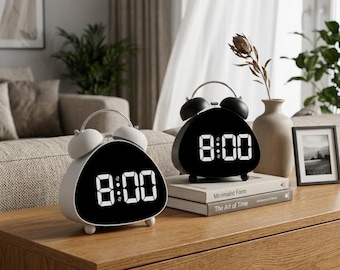 Reloj despertador LED de estilo vintage, reloj de mesa retro con doble campana.