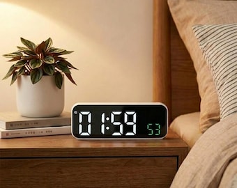 Reloj despertador digital LED, temperatura, fecha, control por voz, modo nocturno.