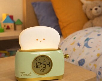 Reloj despertador tostador infantil – Luz nocturna LED, entrenador del sueño, decoración para el dormitorio
