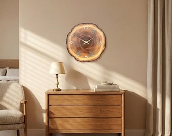 Reloj de pared de madera de bambú, diseño de anillos de árbol naturales, movimiento de cuarzo silencioso, decoración rústica para el hogar.