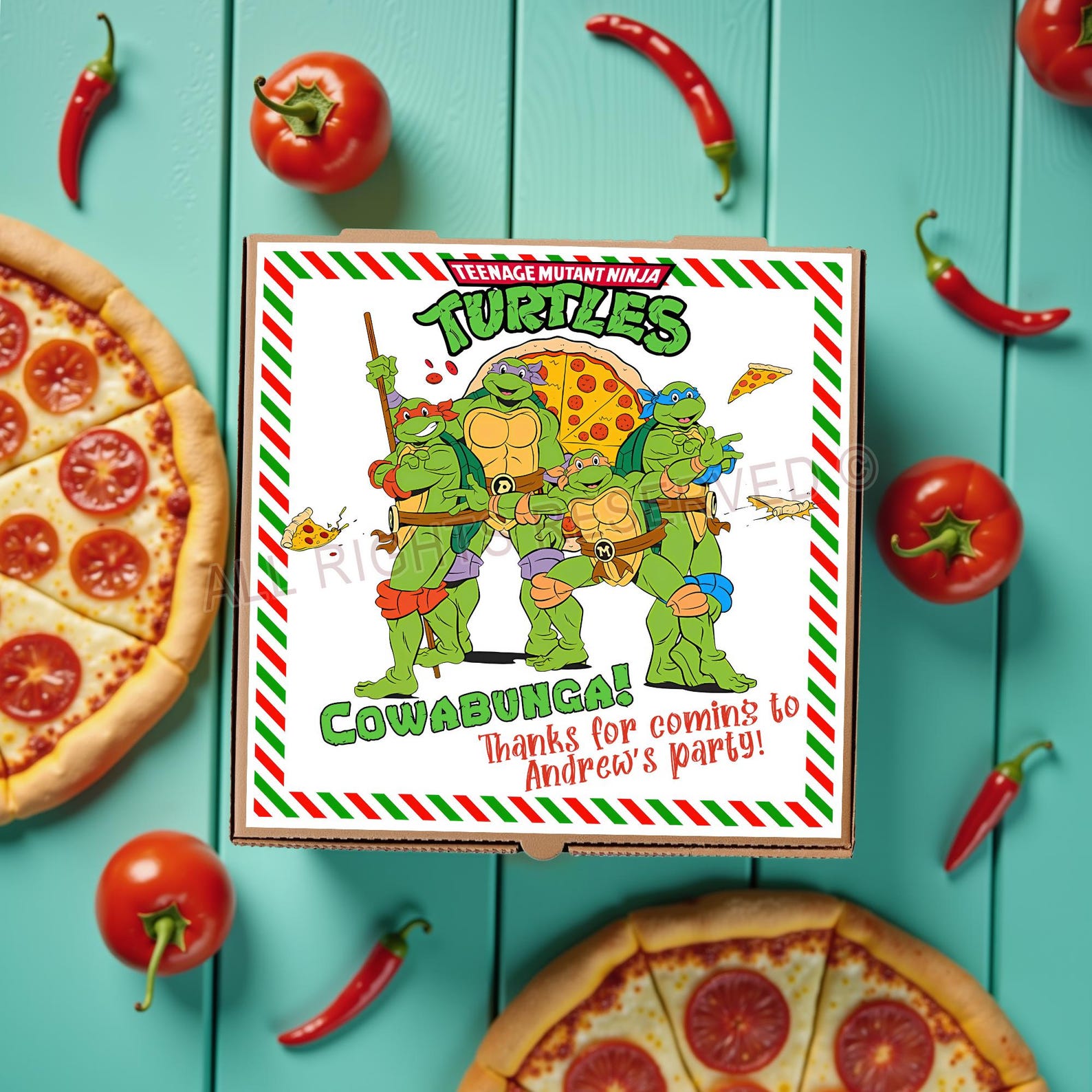 Fake Ninja Rurtle Label Kuhabunga! Ninja Turtles Pizza Box Label Vorlage - Bearbeitbar in Canva ...