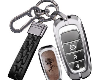 Individuell lasergravierte Leder-Schlüsselhülle, kompatibel mit Hyundai Santa Fe, Sonata, Nexo