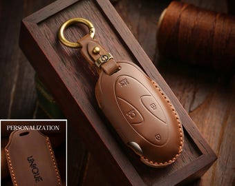 Custom Engraved Leather Car Key Fob Cover fits for Hyundai Ioniq 6 Sonata Tucson Kona  5/7 Button/Vintage Crazy Horse, Personalized Case