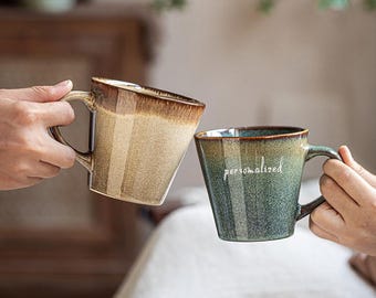 Taza de café de cerámica personalizada con esmalte reactivo degradado, 450 ml.