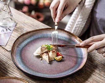 Plato de cerámica con esmalte reactivo personalizado, 8,5/10,5 pulgadas