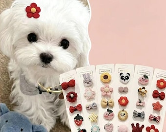 Knitted Pet Hair Clips, Cartoon Flower Bow Puppy Barrettes, Non Slip Small Dog Grooming