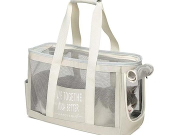 Bolsa transportadora transpirable para gatos, ideal para el verano: bolso de viaje portátil de malla, transportín ligero y portátil para cachorros y gatitos, jaula con gran flujo de aire.