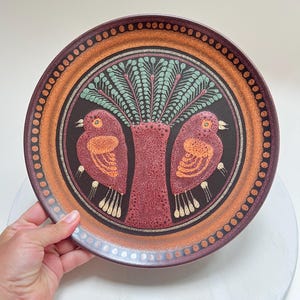 Large KMK Kupfermühle ceramic wall plate, brown, 28 cm, vintage 70s studio ceramic, mid-century boho style.